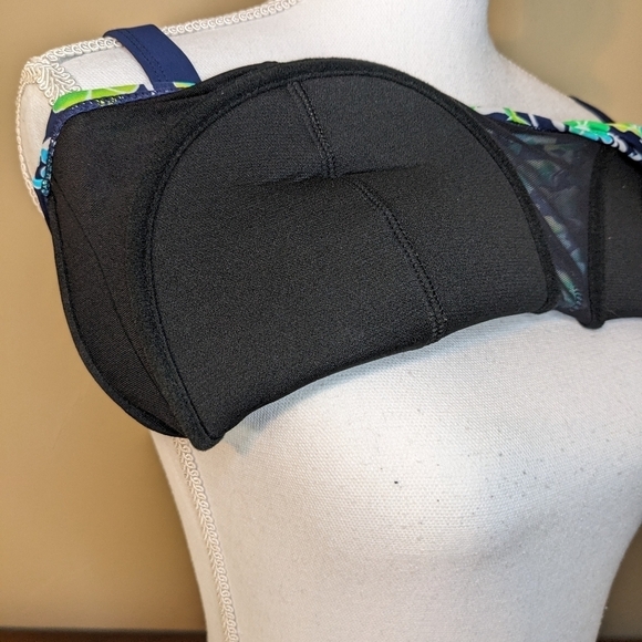 FULL COVERAGE floral ruffle top navy High Waisted BIKINI 2piece swim suit - Picture 13 of 16